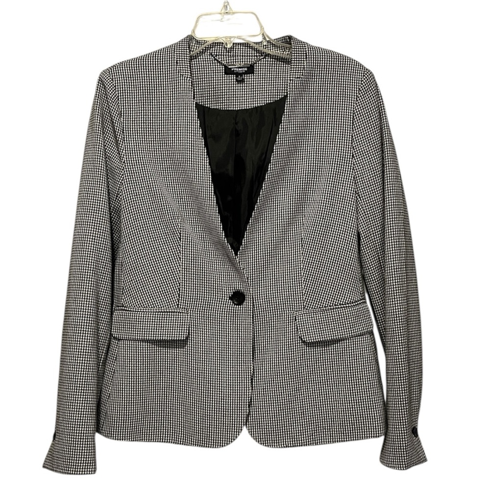 Premise Studio Women’s White & Black Houndstooth Lined Career Blazer Size 6